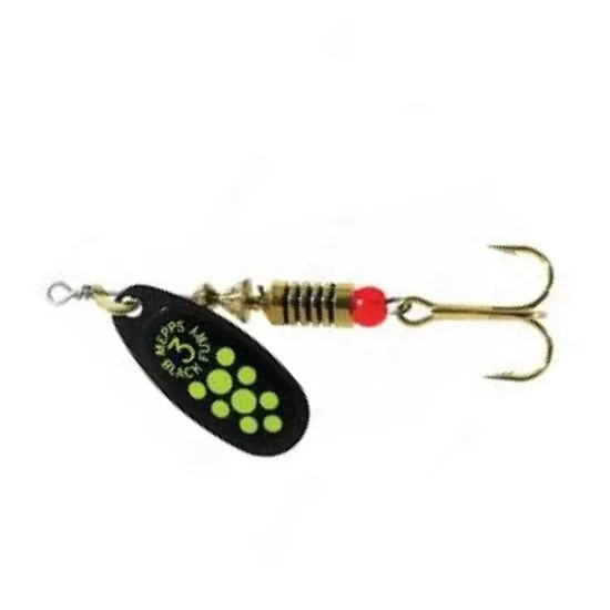 Mepps Comet Black Fury Black Chartreuse Dots