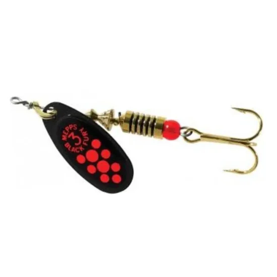 Mepps Comet Black Fury Black Orange Dots