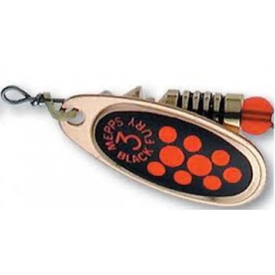 Mepps Comet Black Fury Copper Orange Dots
