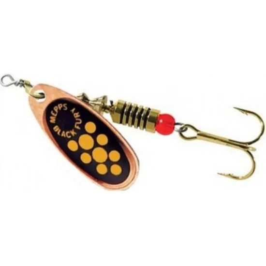 Mepps Comet Black Fury Copper Yellow Dots